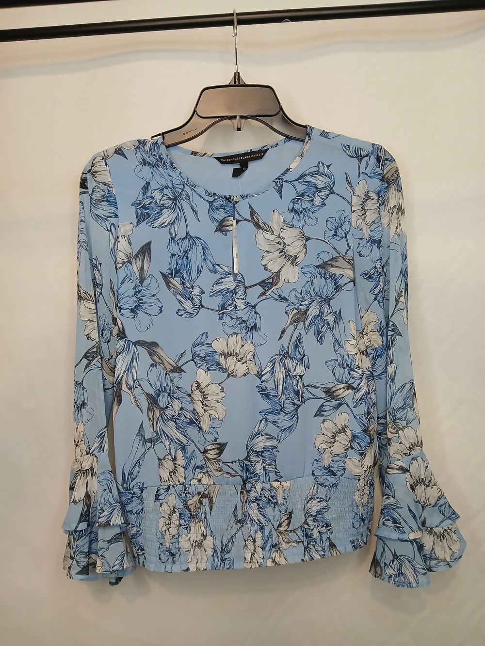White House Black Market Light Blue Floral Blouse